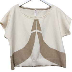 Daily Practice Crew Neck Sweater Women Ivory Tan Colorblock  Size Small New‎